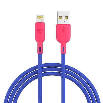 by кабель для зарядки bright ip, 1м, быстрая зарядка 2.4а, 12w, силикон, сине-малиновый от магазина Барс