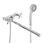 rain смеситель для ванны уран, прямой излив 35см, кран-буксы 1/2, душ. набор, крест, латунь, хром