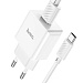 Сетевое зарядное устройство с кабелем hoco. модель C106A, USB-A 10.5Вт, каб Type-C 1м, цвет: белый