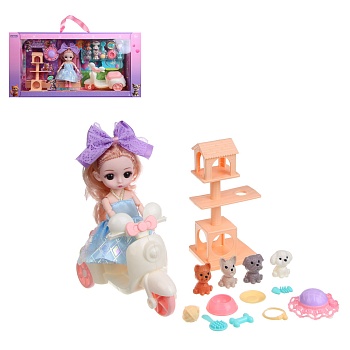 игроленд кукла 15 см с акс. и питомцами, pvc, pp, abs, 45х8х24 см