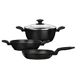 satoshi стоун набор 4пр. сковорода, сотейник, кастрюля d24см, крышка, антипригарное покрытие мрамор интернет-магазин «Барс»