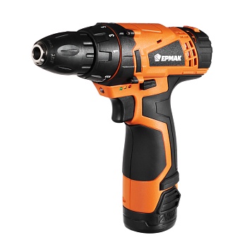 ермак дрель-шуруповерт аккумуляторная дша-12b, 0-550 об/мин, 1,3 li-ion. 21 h*m, подсветка
