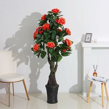 inbloom растение искусственное роза оранжевая, 160см, peva, цемент от магазина Барс