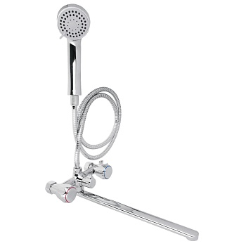 rain смеситель для ванны уран, прямой излив 35см, керам. кран-буксы 1/2, душ. набор, латунь, хром