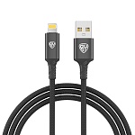by кабель для зарядки glossy ip, 1м, быстрая зарядка 2.4а, 12w, тканевый, черный от магазина Барс