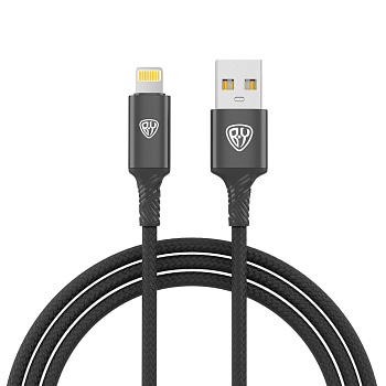 by кабель для зарядки glossy ip, 1м, быстрая зарядка 2.4а, 12w, тканевый, черный от магазина Барс