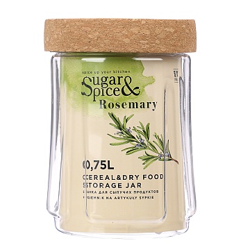 банка для сыпучих продуктов sugar&spice rosemary 0,75л, пластик, пробковая крышка интернет-магазин «Барс»