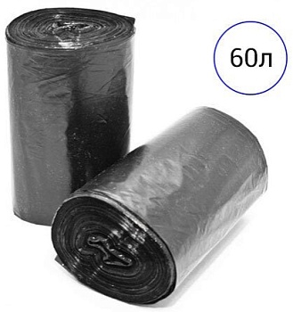 мешок мусорный пнд 60л, 600*800 мм, 25мкм, черный (30шт/рул)