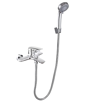 rain смеситель для ванны фианит, короткий излив, душ. набор, картридж 35мм, латунь, хром