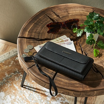 юl бумажник с отделением для смартфона, пу, 21х11,5х4,4см, черный, кк21-17