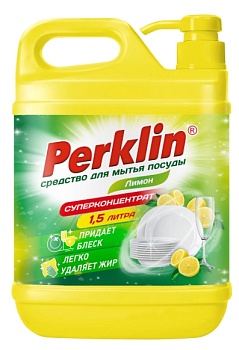 средство для мытья посуды, овощей и фруктов с дозатором концентрат 1,5л perklin "лимон",