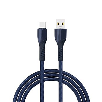 by кабель для зарядки navy type-c, 1м, быстрая зарядка 3а, qc, pd 20w, тканевый, синий от магазина Барс