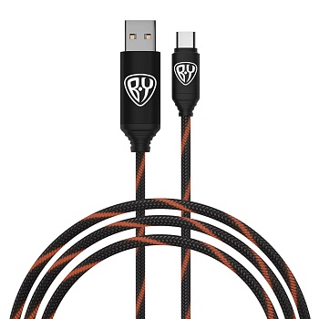 киря кабель для зарядки армированный type-c, 1м, 3а, быстрая  зарядка qc3.0, led подсветка красная от магазина Барс