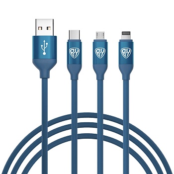 by кабель для зарядки 3 в 1, ip/micro usb/type-c, 1.5м, 2.4а, синий от магазина Барс