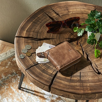 юl портмоне мужское на молнии, пу, 11х9,5х2,5см,коричневый, пм22-01