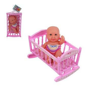 пупс в кроватке 16 см, pvc, abs, pp, тм игроленд