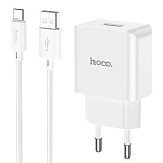 hoco. комплект зарядное устройство с кабелем модель c106a, usb-a 10.5w, каб type-c 1м, цвет: белый от магазина Барс